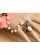 Palace Fashion Pink Flower Pearl Golden Lace Retro Female Bracelet With Ring One Chain
