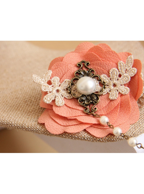 Palace Fashion Pink Flower Pearl Golden Lace Retro Female Bracelet With Ring One Chain