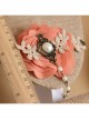 Palace Fashion Pink Flower Pearl Golden Lace Retro Female Bracelet With Ring One Chain