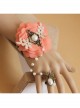 Palace Fashion Pink Flower Pearl Golden Lace Retro Female Bracelet With Ring One Chain