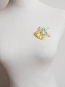 Handmade Retro Fashion Golden Lace Starfish Pearl Pink Rose Flower Green Bow Female Brooch