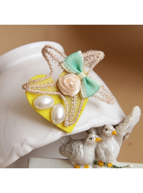 Handmade Retro Fashion Golden Lace Starfish Pearl Pink Rose Flower Green Bow Female Brooch