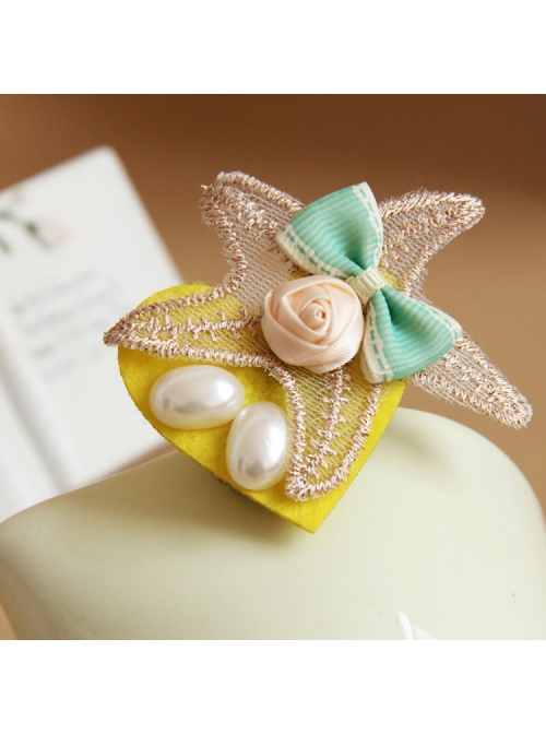 Handmade Retro Fashion Golden Lace Starfish Pearl Pink Rose Flower Green Bow Female Brooch