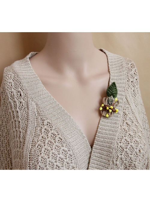 Handmade Cute Christmas Retro Fashion Female Green Plants Leaves Stamen Small Brooch