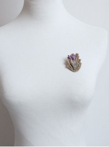 Handmade Cute Christmas Retro Fashion Female Hemp Rope Metal Flower Basket Purple Flower Small Brooch