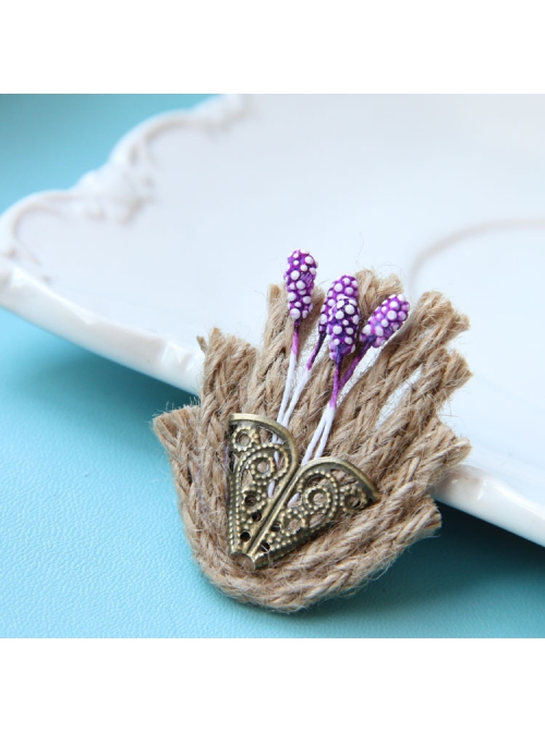Handmade Cute Christmas Retro Fashion Female Hemp Rope Metal Flower Basket Purple Flower Small Brooch