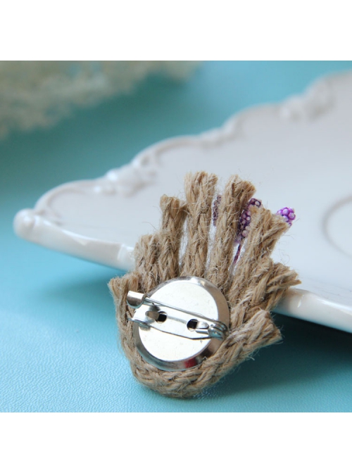 Handmade Cute Christmas Retro Fashion Female Hemp Rope Metal Flower Basket Purple Flower Small Brooch