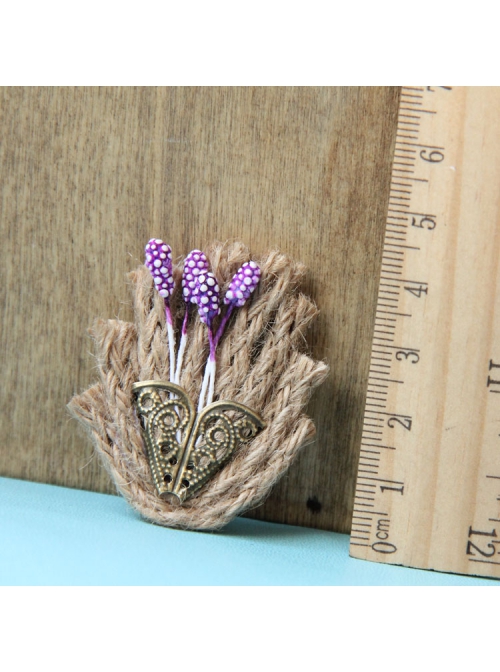 Handmade Cute Christmas Retro Fashion Female Hemp Rope Metal Flower Basket Purple Flower Small Brooch