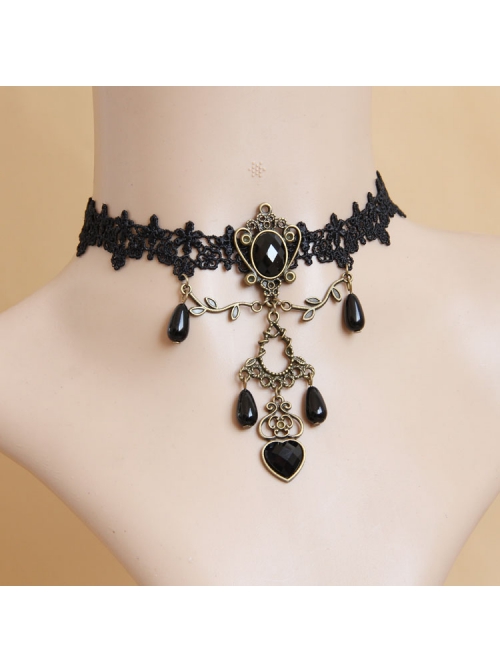 Bride Bridesmaid Handmade Retro Fashion Gothic Black Lace Flower Love Drop Diamond Female Choker
