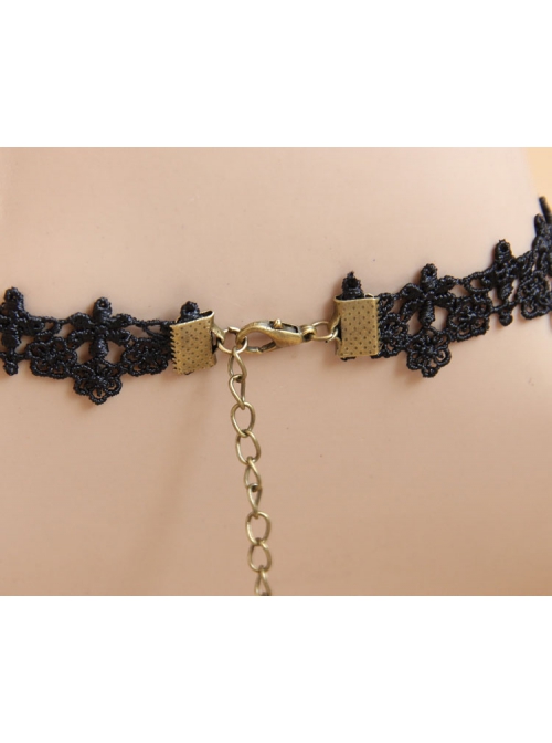 Bride Bridesmaid Handmade Retro Fashion Gothic Black Lace Flower Love Drop Diamond Female Choker