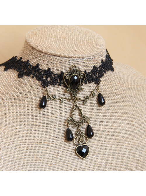 Bride Bridesmaid Handmade Retro Fashion Gothic Black Lace Flower Love Drop Diamond Female Choker