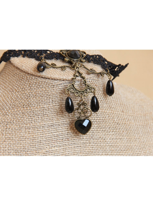 Bride Bridesmaid Handmade Retro Fashion Gothic Black Lace Flower Love Drop Diamond Female Choker