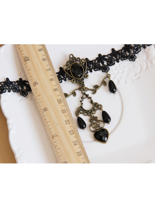 Bride Bridesmaid Handmade Retro Fashion Gothic Black Lace Flower Love Drop Diamond Female Choker