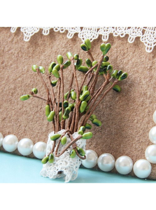 Retro Simple Green Tree White Lace Handmade Fashion Female Small Brooch