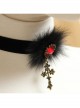 Fashion Retro Gothic Black Cross Fox Fur Ruby Velvet Rope All-Match Female Short Necklace