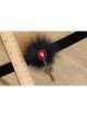 Fashion Retro Gothic Black Cross Fox Fur Ruby Velvet Rope All-Match Female Short Necklace