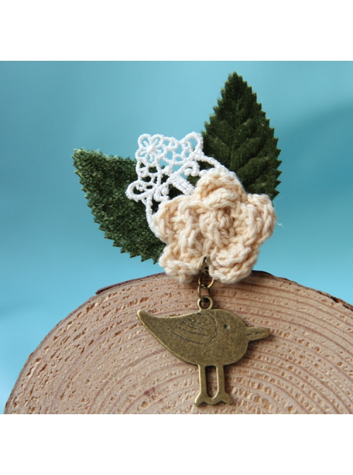 Retro Fashion Casual Bird Flower White Lace Green Leaf Female Small Brooch