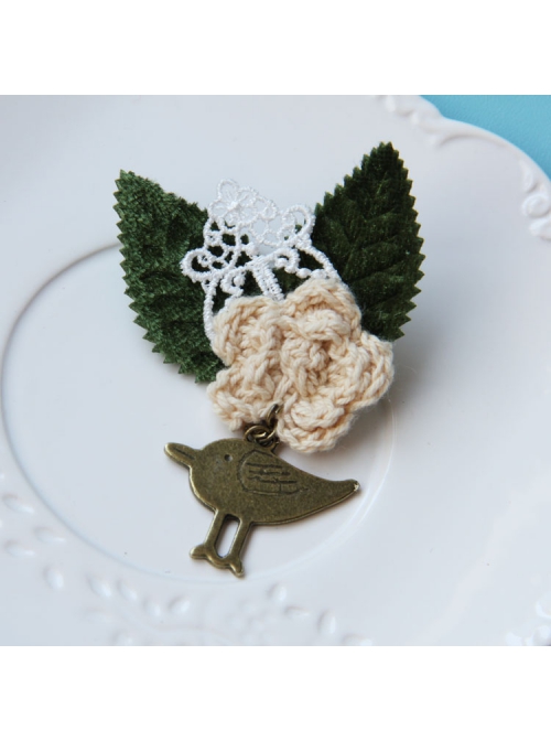 Retro Fashion Casual Bird Flower White Lace Green Leaf Female Small Brooch