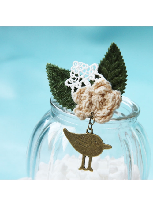 Retro Fashion Casual Bird Flower White Lace Green Leaf Female Small Brooch