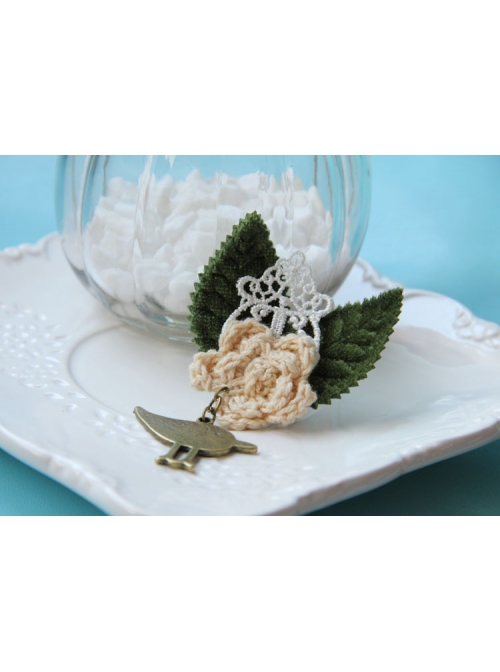 Retro Fashion Casual Bird Flower White Lace Green Leaf Female Small Brooch