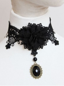 Prom Fashion Gothic Retro Black Lace Flowers Gems Female Choker