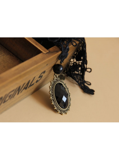 Prom Fashion Gothic Retro Black Lace Flowers Gems Female Choker