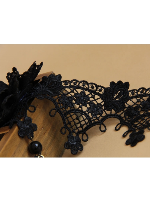 Prom Fashion Gothic Retro Black Lace Flowers Gems Female Choker