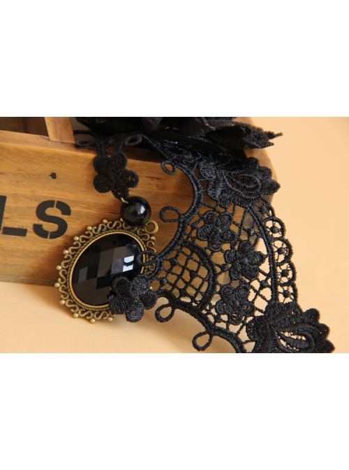 Prom Fashion Gothic Retro Black Lace Flowers Gems Female Choker