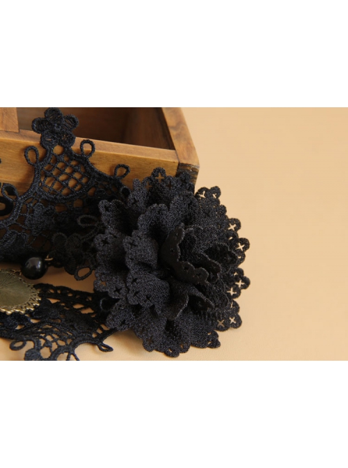Prom Fashion Gothic Retro Black Lace Flowers Gems Female Choker