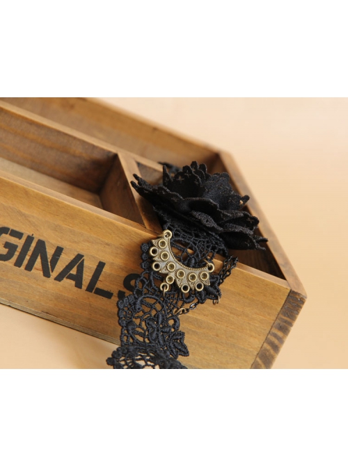 Prom Retro Gothic Black Lace Flower Tassel Tear Rhinestone Fashion Female Choker