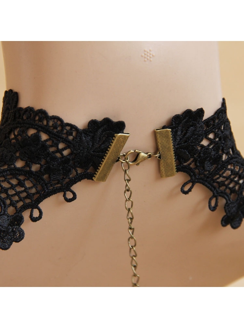 Prom Retro Gothic Black Lace Flower Tassel Tear Rhinestone Fashion Female Choker