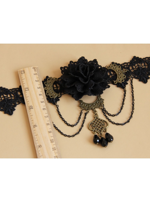 Prom Retro Gothic Black Lace Flower Tassel Tear Rhinestone Fashion Female Choker