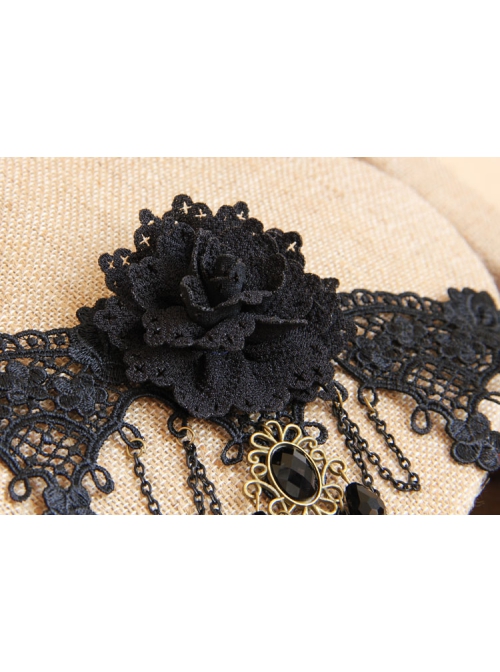 Prom Retro Gothic Black Lace Flower Tassel Tear Rhinestone Fashion Female Choker