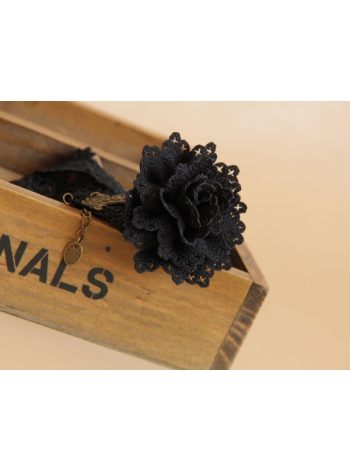 Prom Retro Gothic Black Lace Flower Tassel Tear Rhinestone Fashion Female Choker