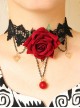 Fashion Retro Exaggerated Black Fox Fur White Lace Pearl Tassel Flower Female Choker