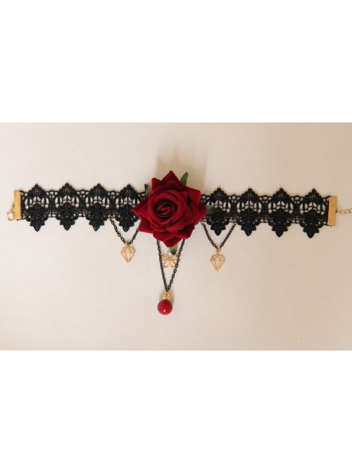 Fashion Retro Exaggerated Black Fox Fur White Lace Pearl Tassel Flower Female Choker