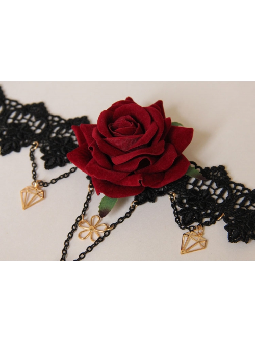 Fashion Retro Exaggerated Black Fox Fur White Lace Pearl Tassel Flower Female Choker