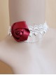 Bride Bridesmaid Wedding Dress Fashion Retro Red Rose Flower Fashion White Lace Female Choker