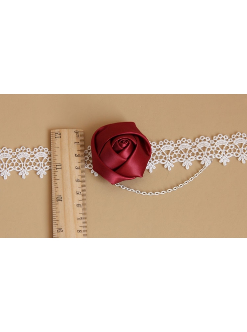 Bride Bridesmaid Wedding Dress Fashion Retro Red Rose Flower Fashion White Lace Female Choker