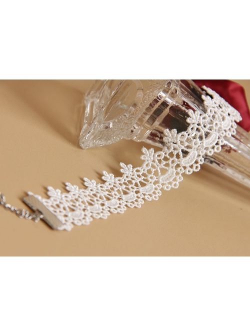 Bride Bridesmaid Wedding Dress Fashion Retro Red Rose Flower Fashion White Lace Female Choker