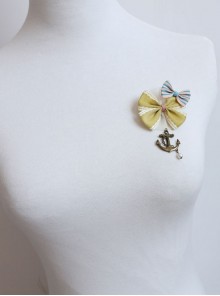 Navy Style Anchor Retro Fashion Yellow Pink Bow Pearl Female Fabric Brooch