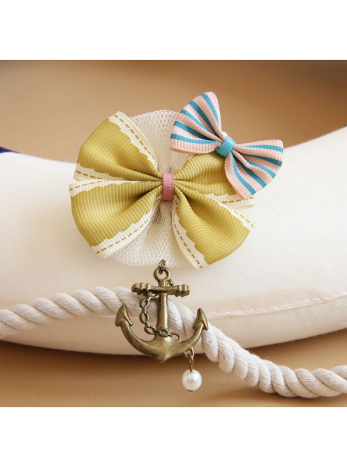 Navy Style Anchor Retro Fashion Yellow Pink Bow Pearl Female Fabric Brooch