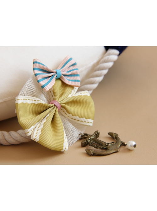 Navy Style Anchor Retro Fashion Yellow Pink Bow Pearl Female Fabric Brooch