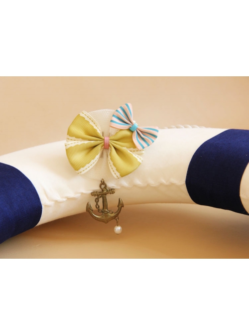 Navy Style Anchor Retro Fashion Yellow Pink Bow Pearl Female Fabric Brooch