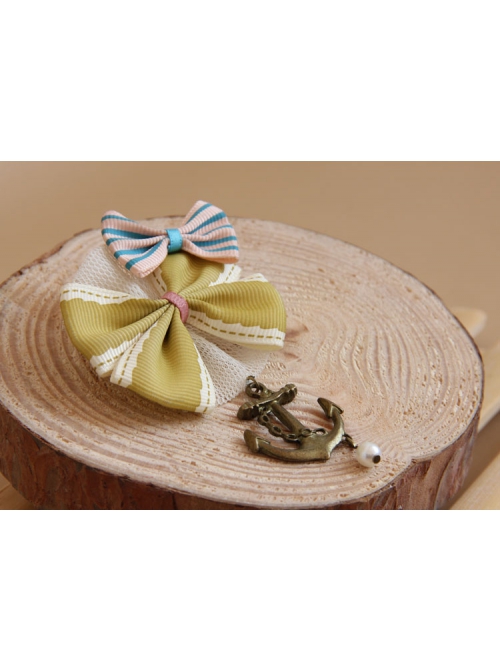 Navy Style Anchor Retro Fashion Yellow Pink Bow Pearl Female Fabric Brooch