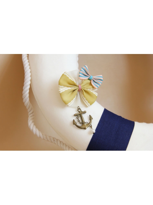 Navy Style Anchor Retro Fashion Yellow Pink Bow Pearl Female Fabric Brooch