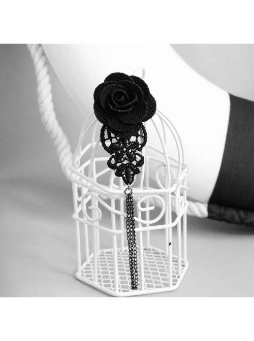 Gothic Vampire Retro Fashion Black Rose Lace Tassel Fabric Female Brooch