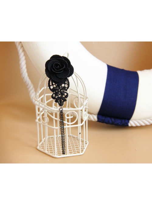 Gothic Vampire Retro Fashion Black Rose Lace Tassel Fabric Female Brooch