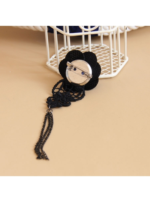Gothic Vampire Retro Fashion Black Rose Lace Tassel Fabric Female Brooch