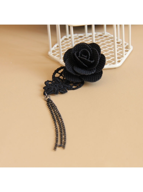 Gothic Vampire Retro Fashion Black Rose Lace Tassel Fabric Female Brooch